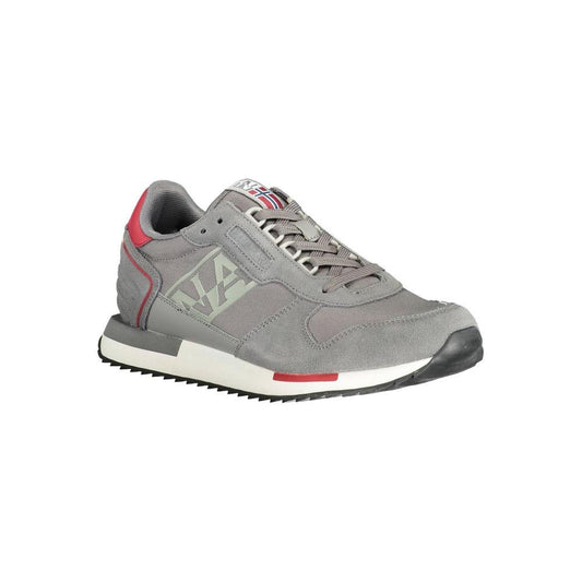 Napapijri Gray Leather Men Sneaker Napapijri Light Slate Gray