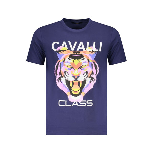 Cavalli Class Blue Cotton Men T-Shirt Cavalli Class Dark Slate Gray