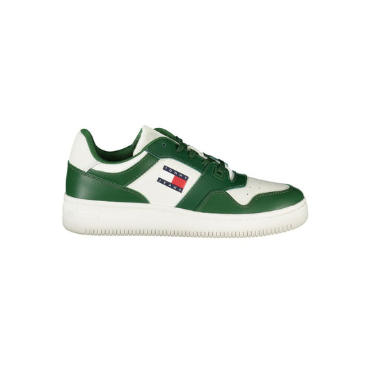 Tommy Hilfiger Green Leather Men Sneaker Tommy Hilfiger Light Gray