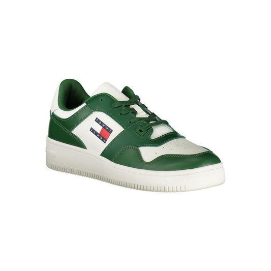 Tommy Hilfiger Green Leather Men Sneaker Tommy Hilfiger Light Gray