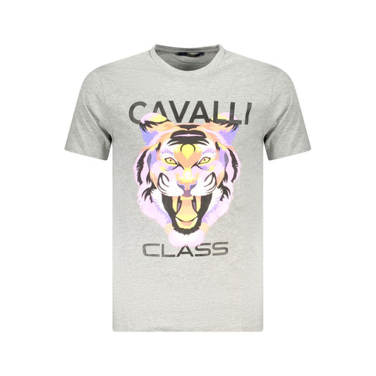 Cavalli Class Gray Cotton Mens TShirt Cavalli Class Light Gray
