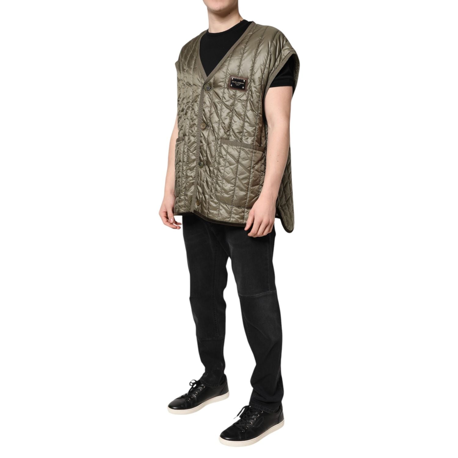 Dolce & Gabbana Brown Logo Plaque Quilted Vest Jacket