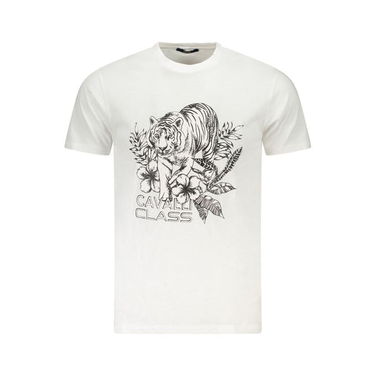 Cavalli Class White Cotton Men T-Shirt Cavalli Class Beige