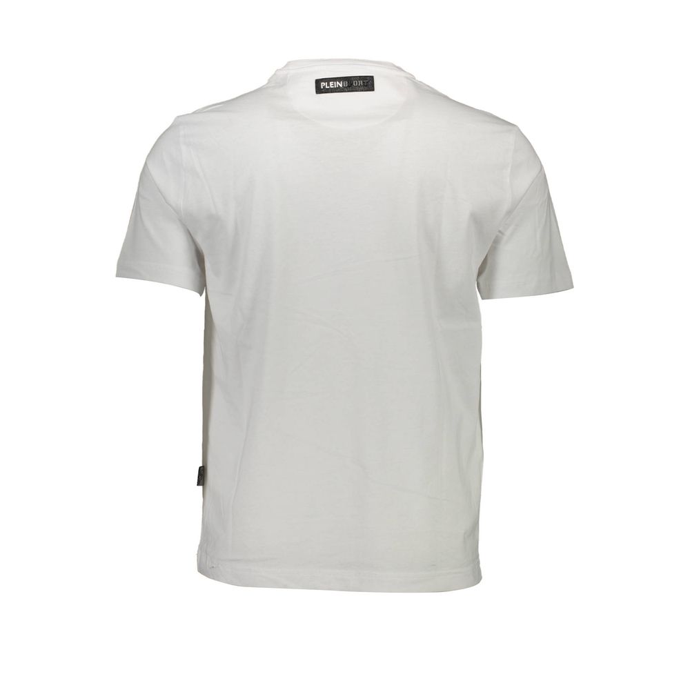 Plein Sport White Cotton Men T-Shirt with crew neck and bold logo, showcasing premium design and contrasting elements.