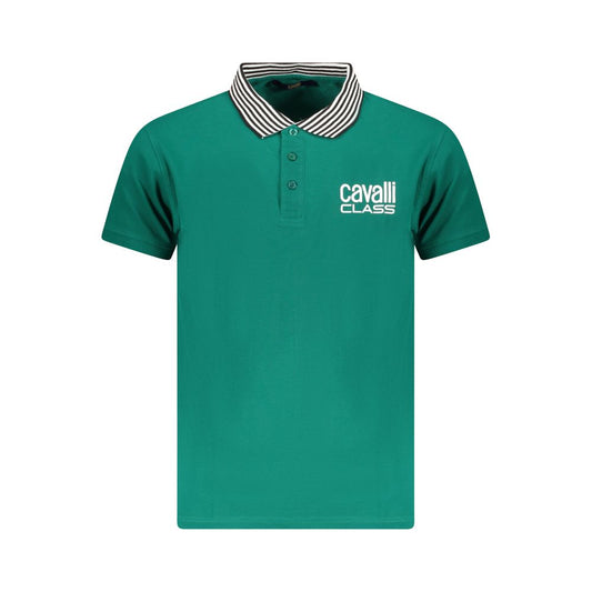 Cavalli Class Green Cotton Men Polo Shirt Cavalli Class Dark Cyan