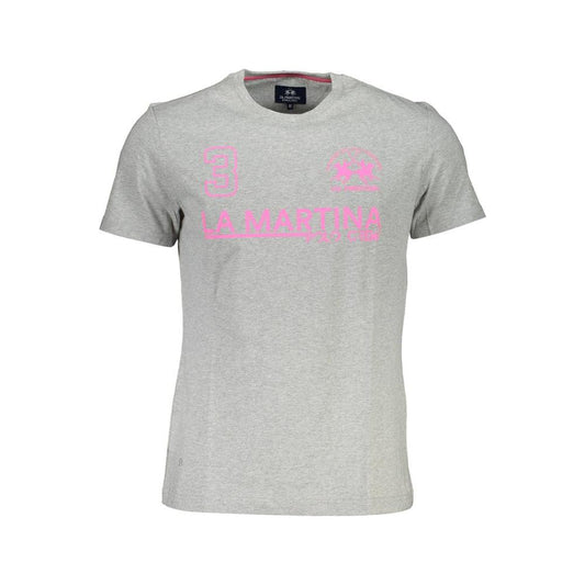 La Martina Gray Cotton Men T-Shirt La Martina Gray