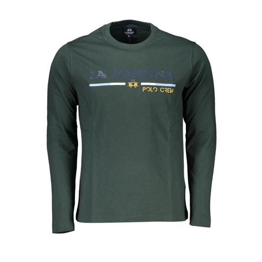 La Martina Elegant Green Embroidered Crew Neck Cotton Tee La Martina Dark Slate Gray