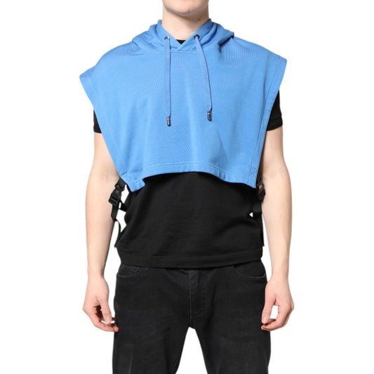 Dolce & Gabbana Blue Cotton Hooded Men Sportswear Vest Sweater