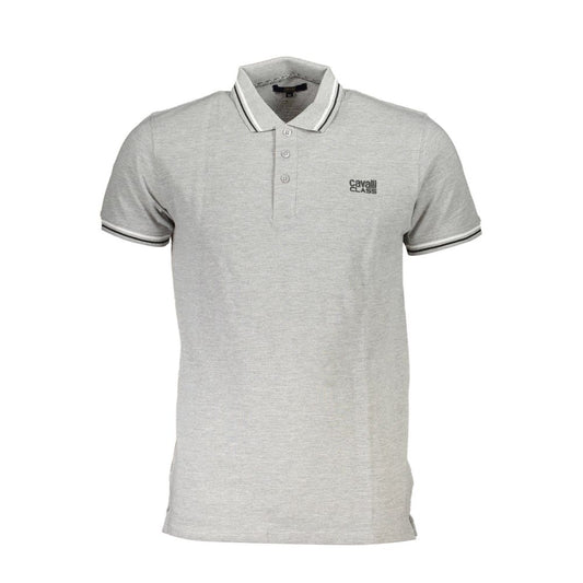 Cavalli Class Gray Cotton Men Polo Shirt Cavalli Class Gray