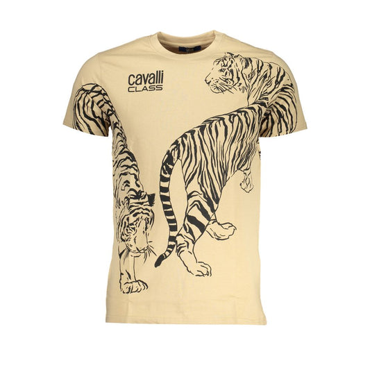 Cavalli Class Beige Cotton T-Shirt Cavalli Class Wheat