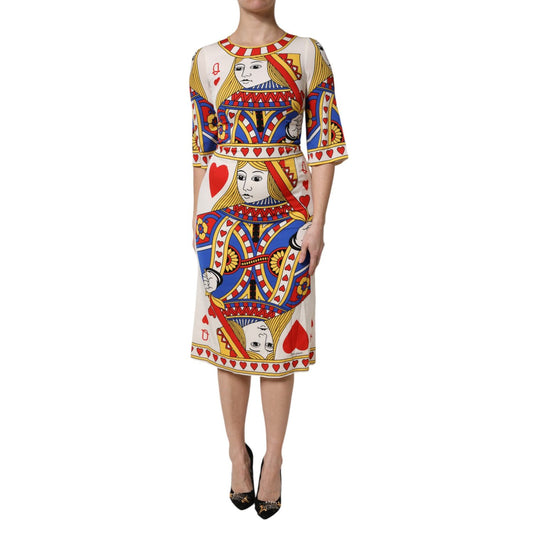 Dolce & Gabbana White Queen Of Heart Short Sleeve Midi Dress