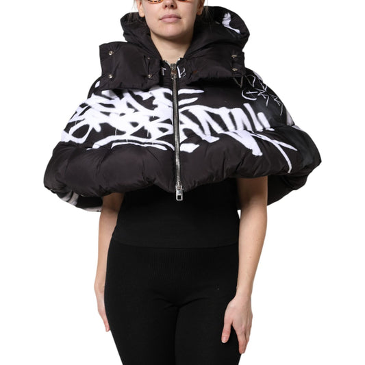 Dolce & Gabbana Black Padded Hooded Full Zip Cropped Jacket