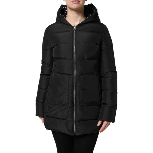 Dolce & Gabbana Black Puffer Hooded Zip Reversible Jacket