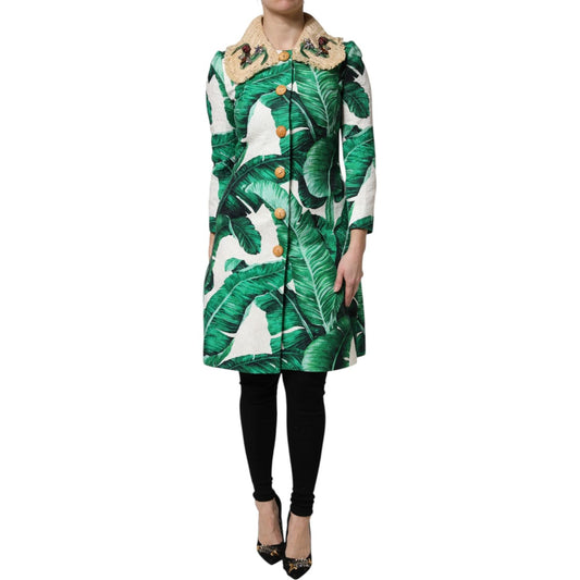 Dolce & Gabbana Multicolor Leaf Print Embellished Trenchcoat Jacket
