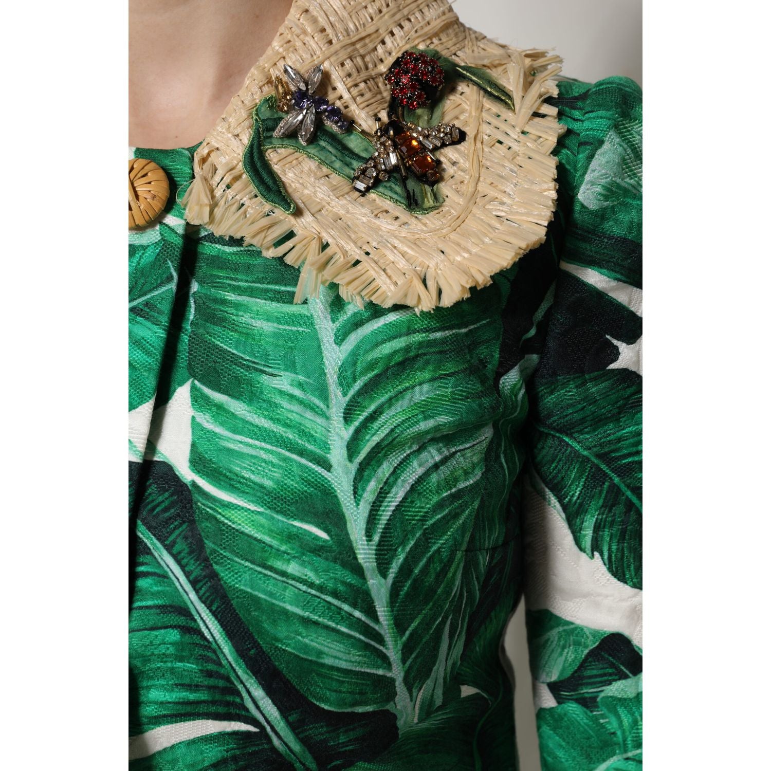 Dolce & Gabbana Multicolor Leaf Print Embellished Trenchcoat Jacket