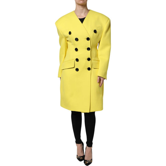 Dolce & Gabbana Yellow Double Breasted Trench Coat Jacket