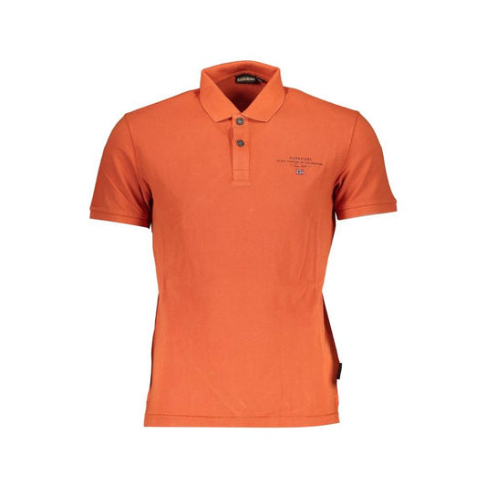 Napapijri Orange Cotton Polo Shirt with short sleeves, regular fit, 2-button collar, featuring print, embroidery, and logo detail.