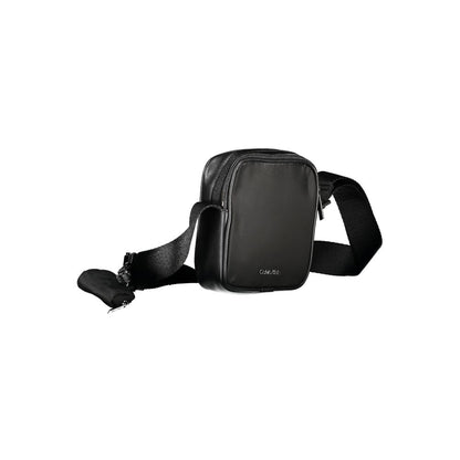 Calvin Klein Black Polyester Shoulder Bag with adjustable strap, zip closure, and logo, featuring a removable coin purse and recycled material.