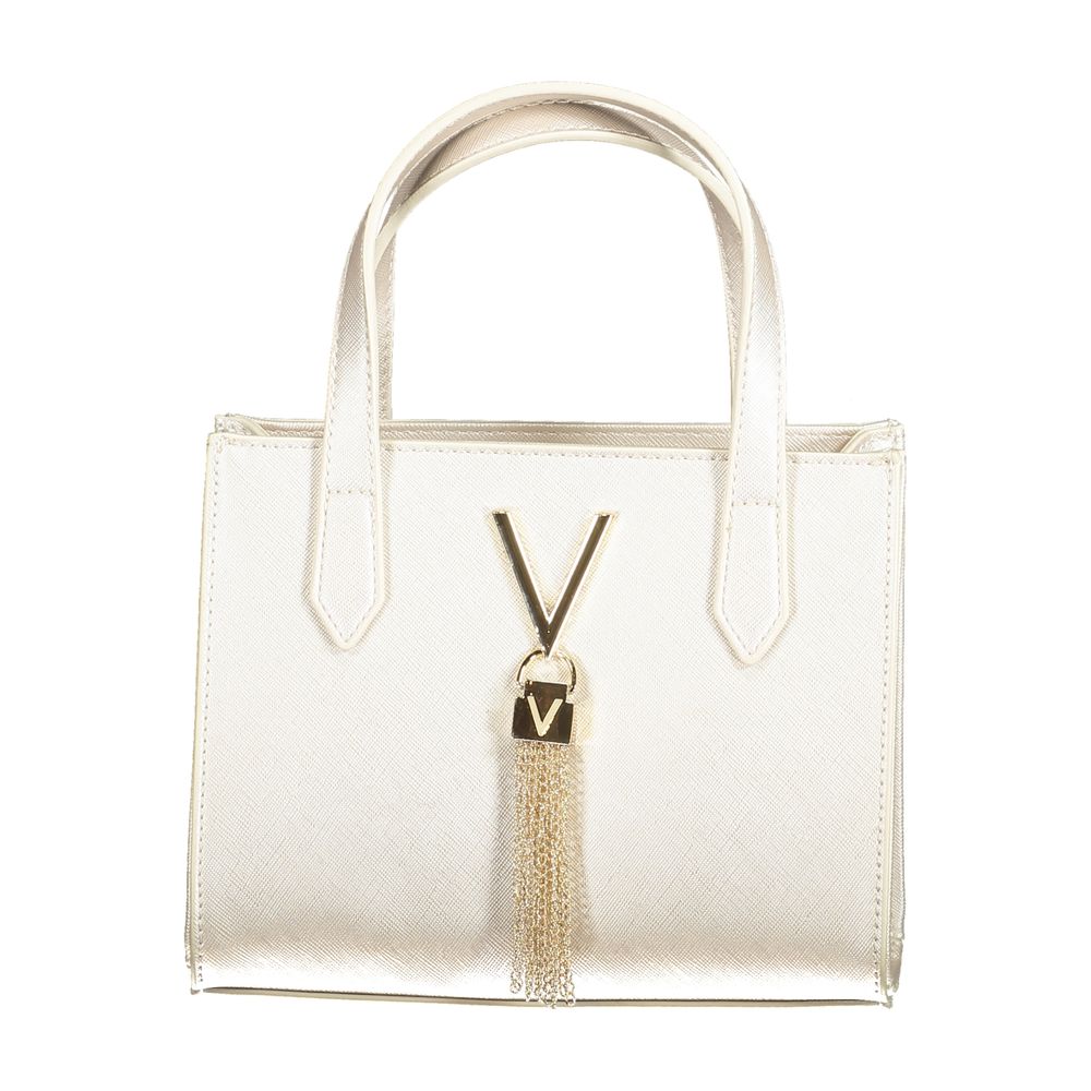 Elegant Mario Valentino Brown Polyethylene Women Handbag with gold V emblem and tassel detail.