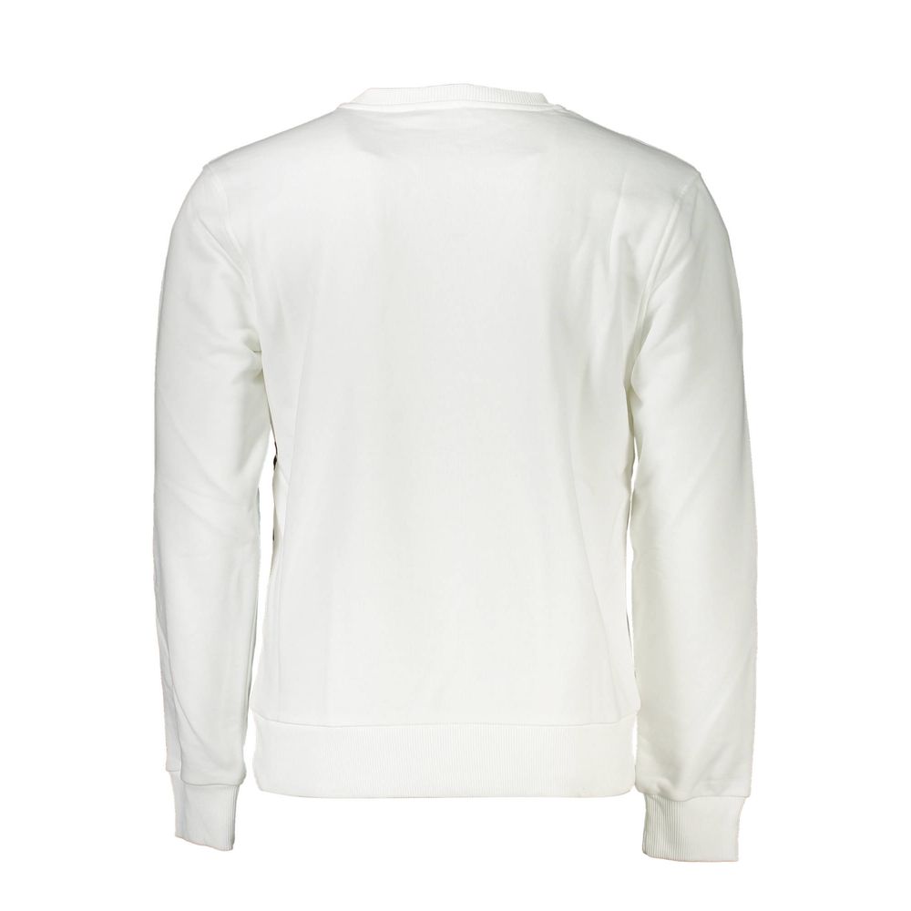 Back view of Cavalli Class White Cotton Men Sweater showcasing sleek design and luxury comfort.