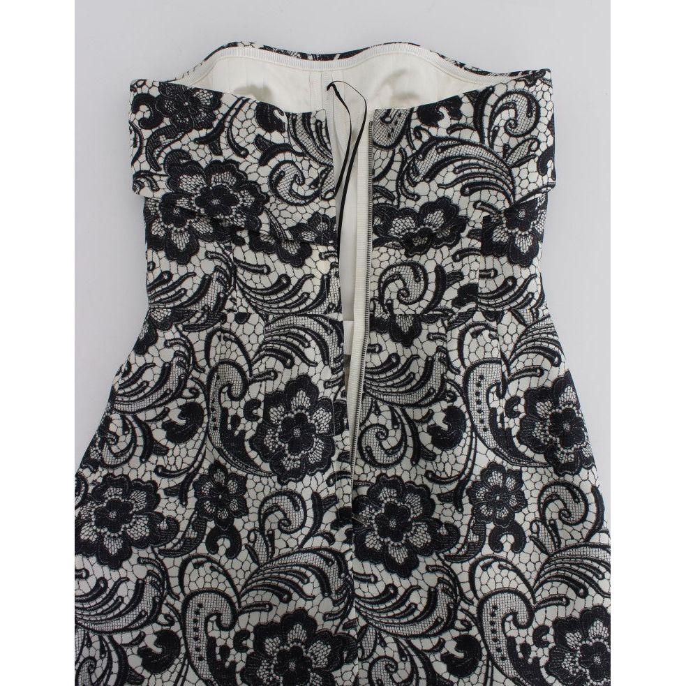 Dolce & Gabbana White Floral Lace Silk Corset Maxi Dress