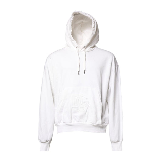 Dolce & Gabbana White Embossed Logo Hooded Sweatshirt Sweater TSH90269-50