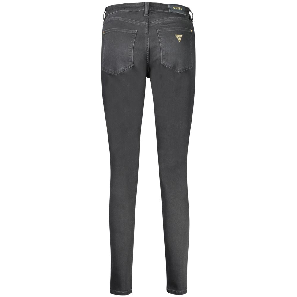 Back view of Guess Jeans Black Cotton Women Jeans showcasing 5-pocket design and iconic logo for sustainable fashion.