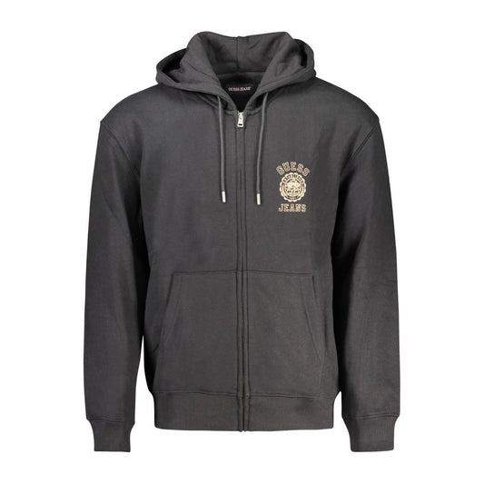 Alt Tag: Guess Jeans Black Cotton Men Sweater with logo and zip closure