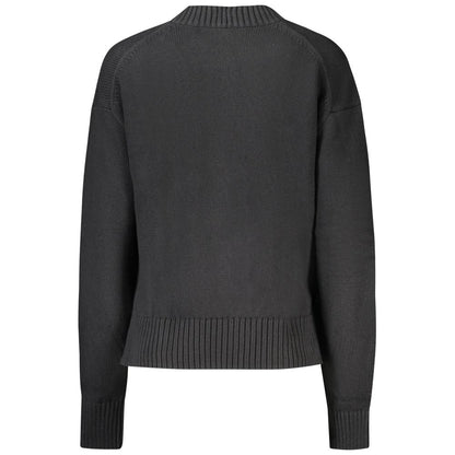 Back view of Calvin Klein Black Cotton Women Sweater with long sleeves, ribbed hem, crafted from cotton and wool blend.