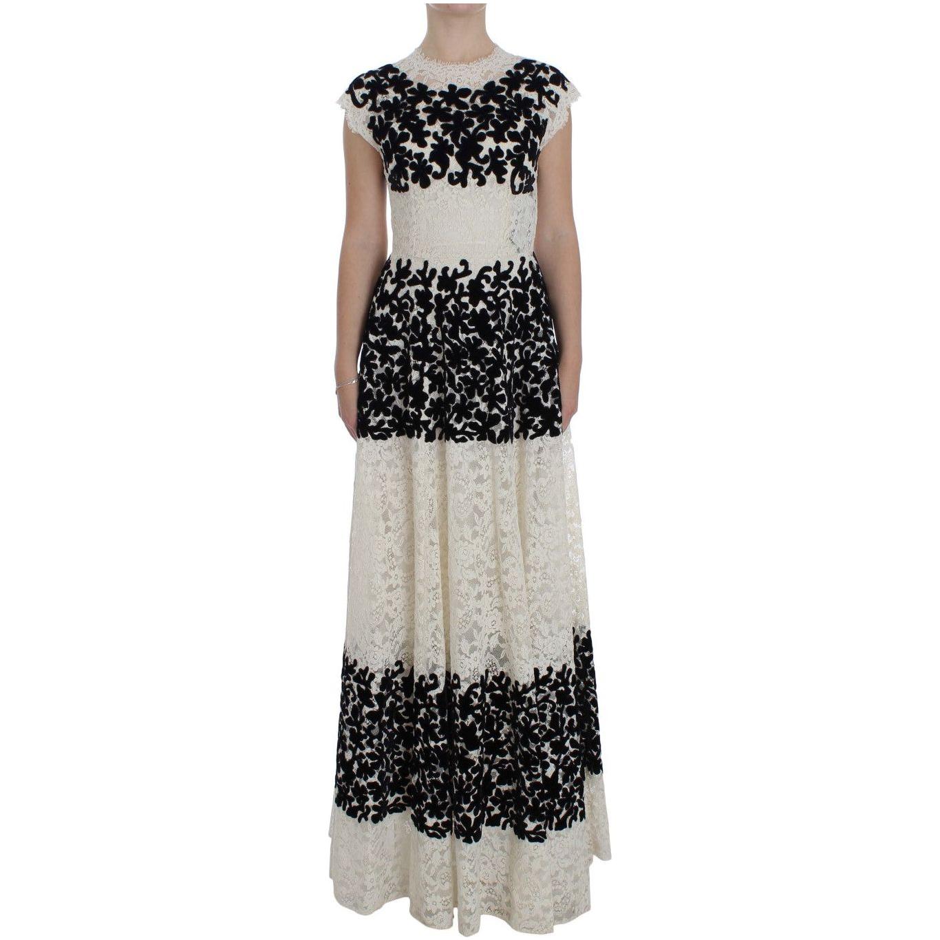 Dolce & Gabbana Floral Lace Ricamo Long Ball Maxi Dress