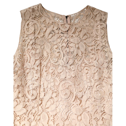 Dolce & Gabbana Beige Floral Lace Sleeveless Sheath Dress