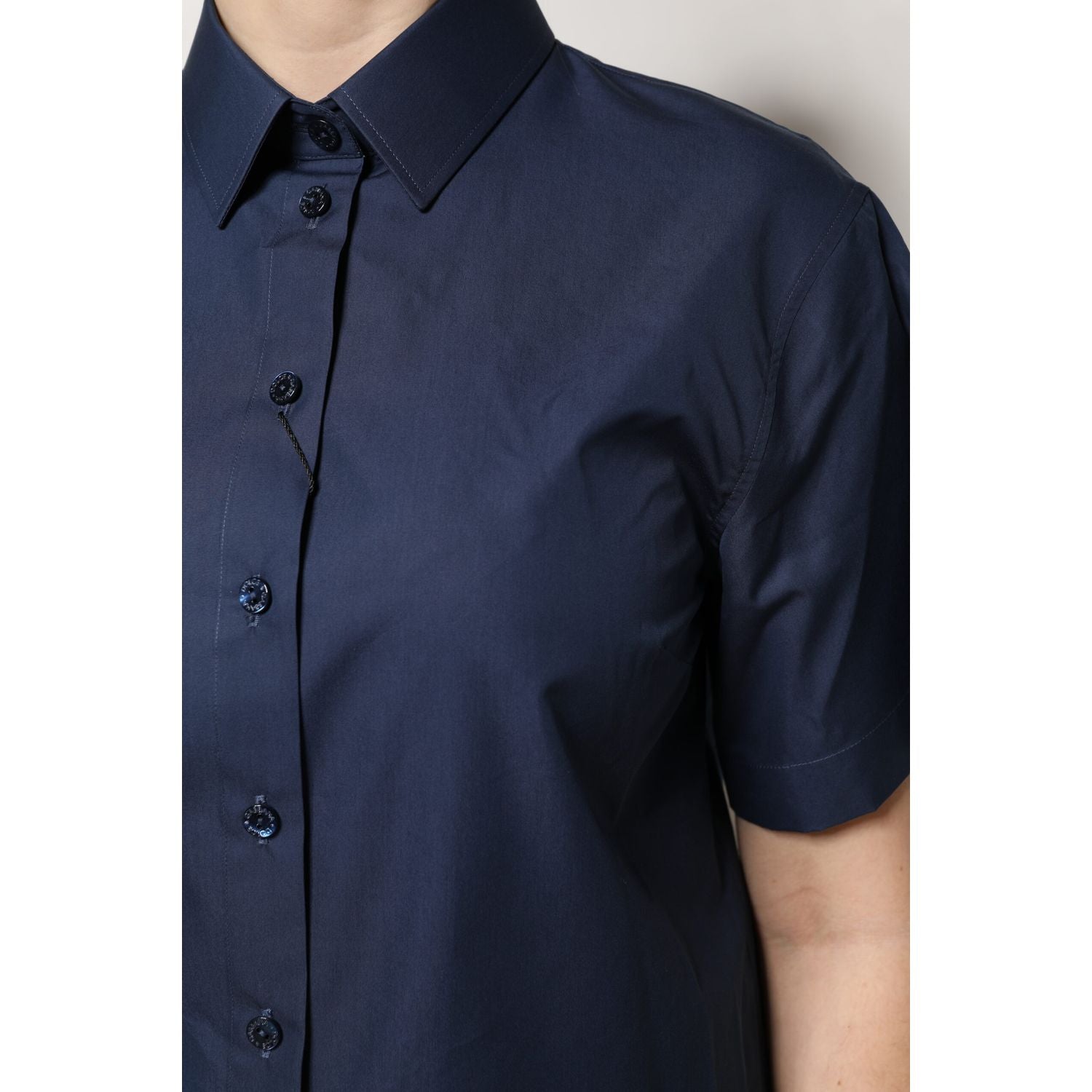 Dolce & Gabbana Blue Cotton Short Sleeves Button Down Top
