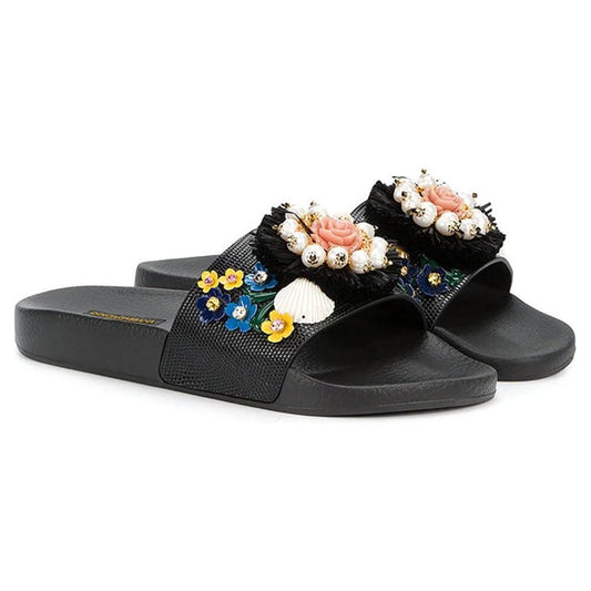 Dolce & Gabbana Black Cotton Sandal DO-15375-EU36/US6