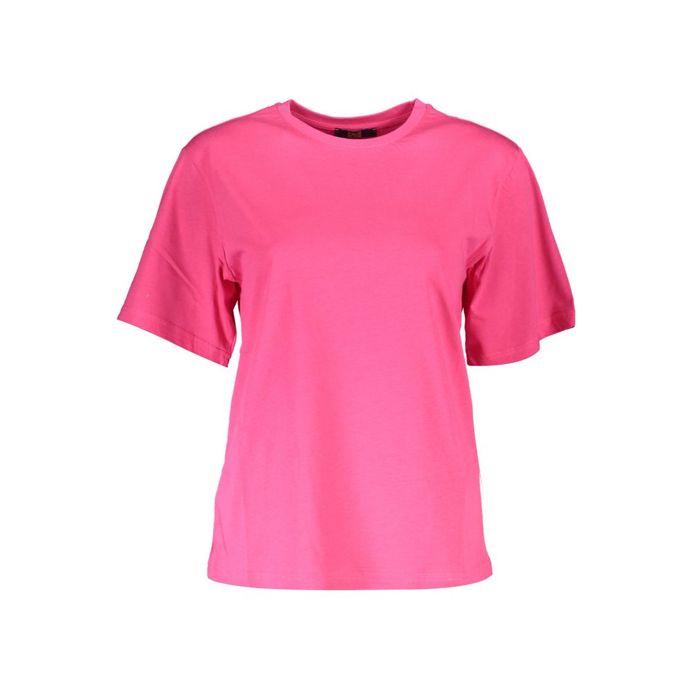 Cavalli Class Pink Cotton Women T-Shirt with logo, slim-fit and stylish print, for fashion-forward looks.