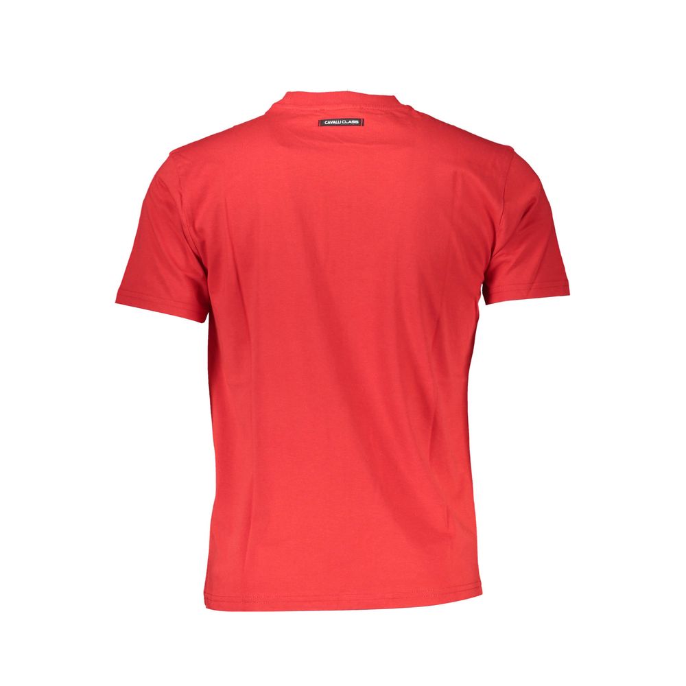 Back view of Cavalli Class Red Cotton Men T-Shirt, showcasing superior cotton material and classic crew neck style from luxury brand.