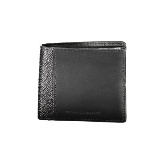 Tommy Hilfiger Black Leather Men Wallet with embossed design, showcasing premium craftsmanship and stylish details.