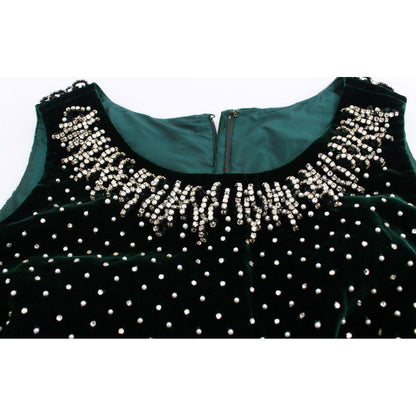 Dolce & Gabbana Green Velvet Crystal Long Maxi Dress