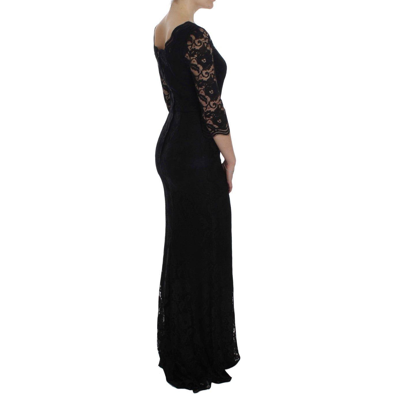 Dolce & Gabbana Black Floral Lace Long Ball Maxi Dress