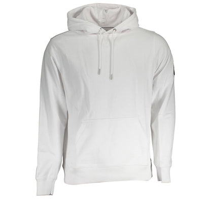 Calvin Klein White Cotton Men's Sweater with hood and front pocket, showcasing iconic logo for urban sophistication and comfort.