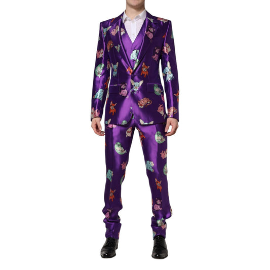 Dolce & Gabbana Purple Silk Animal Print 3 Piece Suit