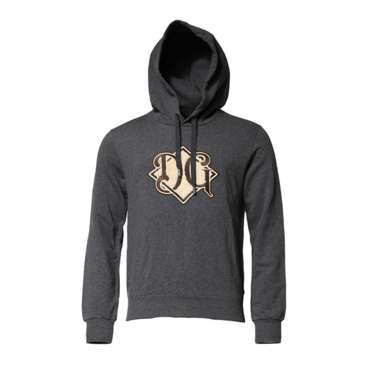 Dolce & Gabbana Gray Logo Patch Hooded Sweatshirt Sweater