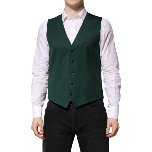 Dolce & Gabbana Green Wool Dress Formal Men Waistcoat Vest