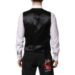 Dolce & Gabbana Black Gold Jacquard Formal Men Waistcoat Vest