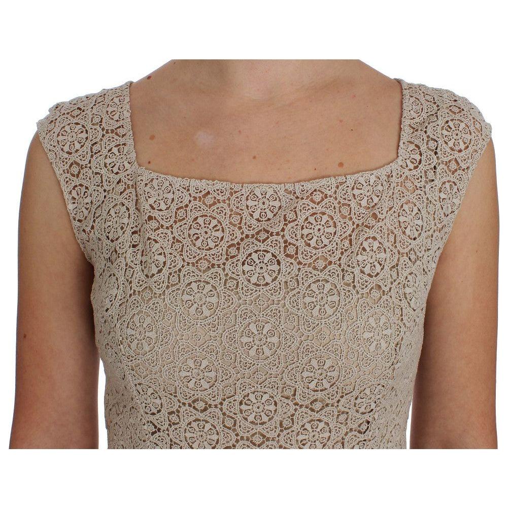 Dolce & Gabbana Beige Ricamo Cutout Cotton Sheath Dress