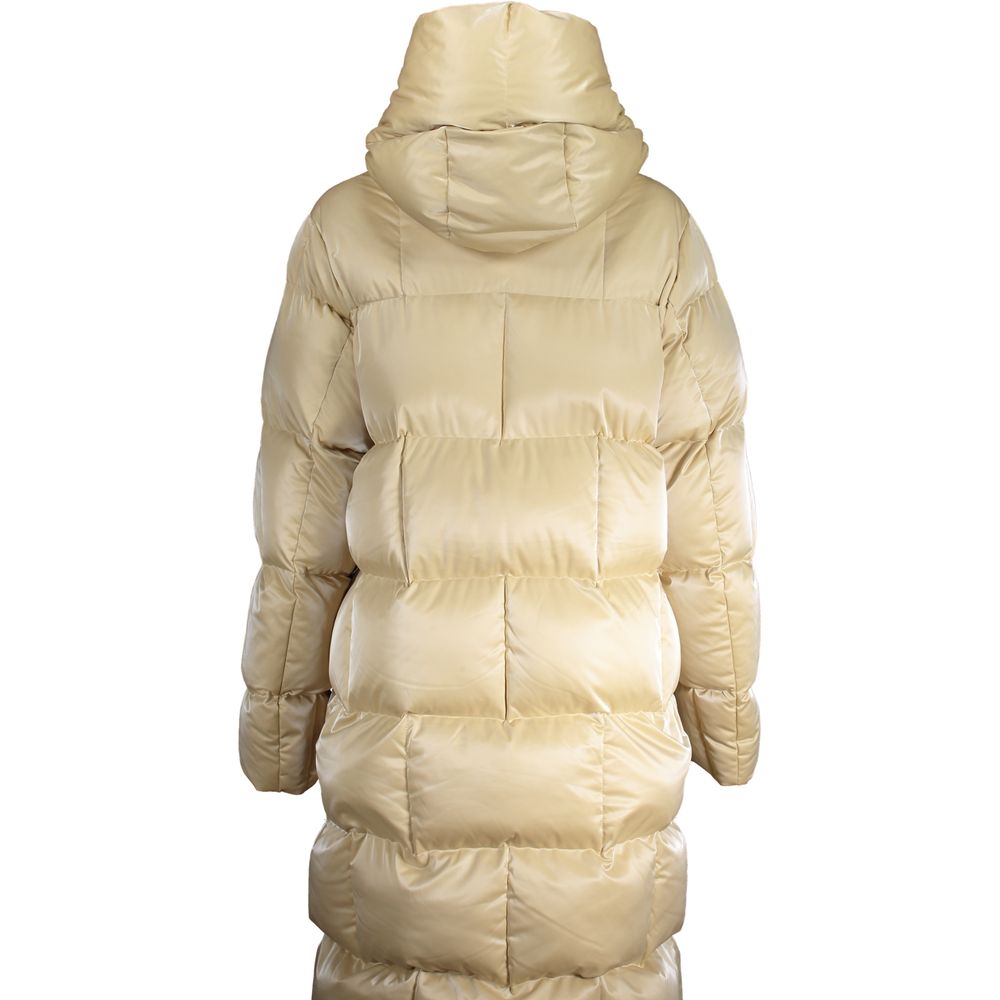 K-WAY Beige Polyester Jackets & Coat, long-sleeved hooded jacket, quilted, with external and internal pockets, contrast details.