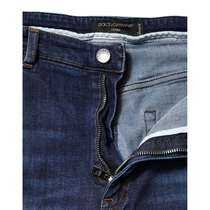Dolce & Gabbana Blue Cotton High Waisted Cropped Denim Jeans