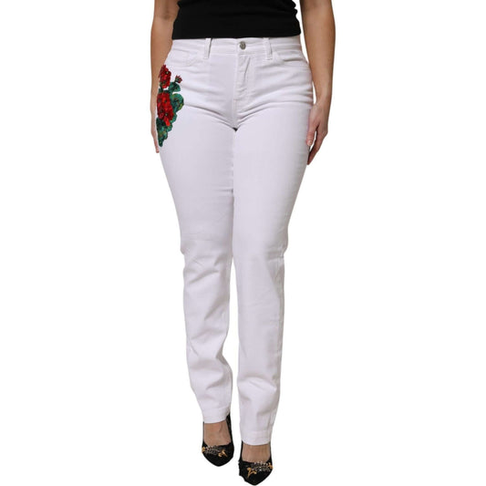 Dolce & Gabbana White Floral Sequined GIRLY Denim Jeans PAN76309-36