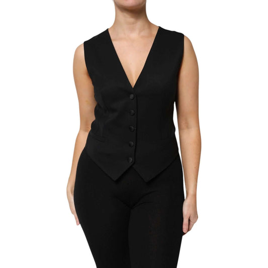 Dolce & Gabbana Black Wool Sleeveless Vest Waistcoat Top TSH87630-42