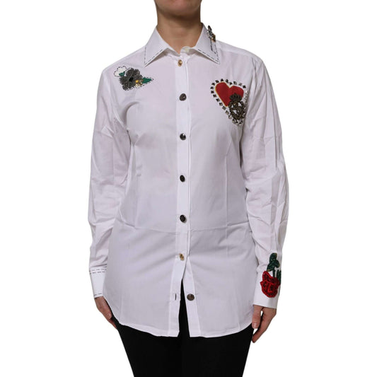 Dolce & Gabbana White Cotton Floral Embellished Shirt Top TSH878620-40