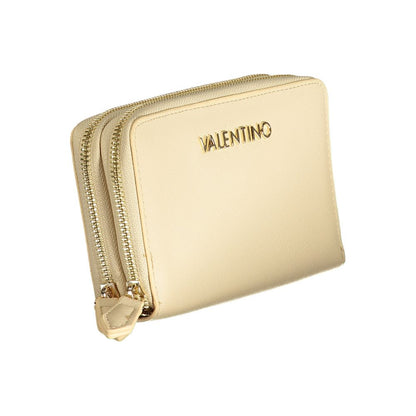 Mario Valentino Beige Polyethylene Wallet with double compartments, coin purse, card spaces, zip closure, and logo.
